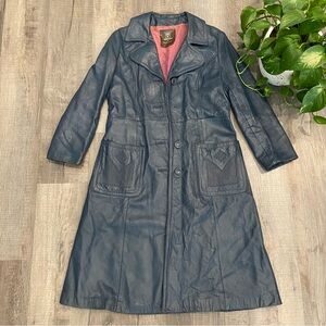 70s Vintage 24K Dani Di Modes Grey Leather Trench Coat